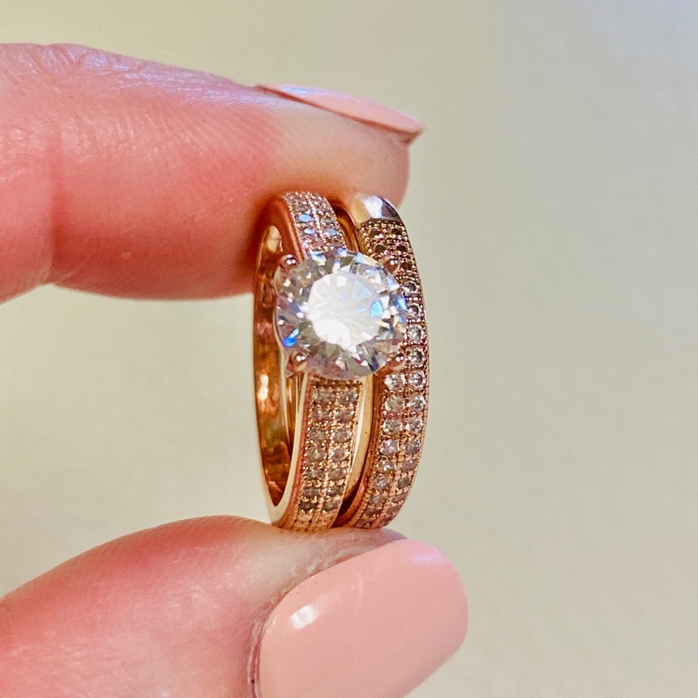 18k Rose Gold Filled Simulated Diamond Bridal Set - Picture 5 of 11